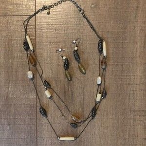 Matching necklace and earring set with stones